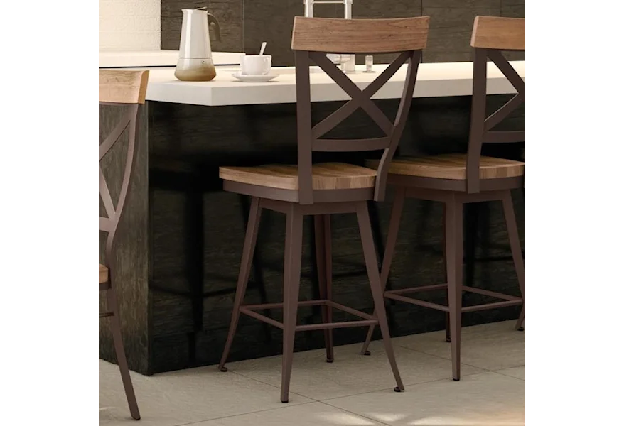 Industrial - Amisco 26" Kyle Swivel Stool with Wood Seat by Amisco at Esprit Decor Home Furnishings